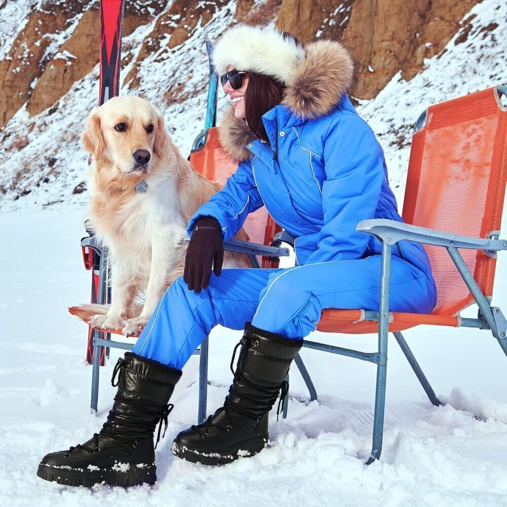 Women Black Waterproof Fleece Lined Rain Boots for Winter Cold Weather - Picture 6 of 8